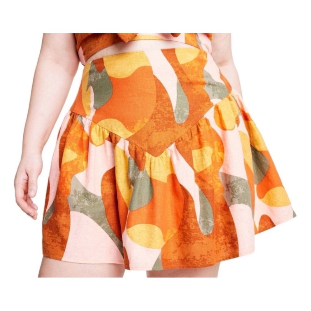 Fe Noel Target skirt orange yellow abstract mini high rise flouncy lightweight